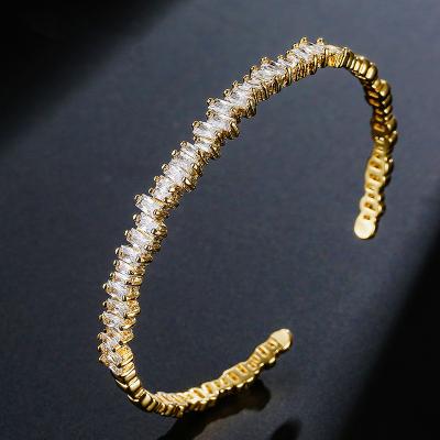 China Zig Zag Adjustable Stackable Thin Elegant TRENDY Iced Out Diamond Cut Bridal Cubic Zirconia Baguette Cuff Bangle Bracelet Women Jewelry for sale