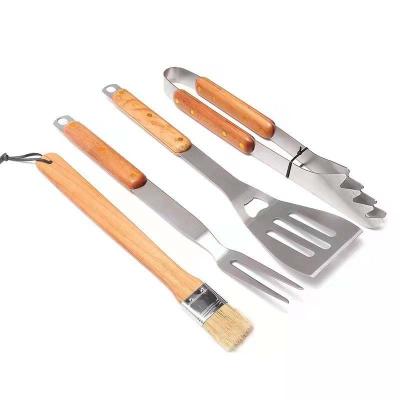 China Sustainable Factory Activity Promotion Stainless Steel BBQ Tool Kit With Wooden Handle for sale