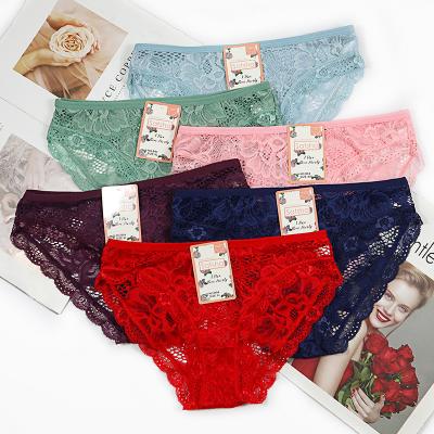 China Factory Price New Ladies'Underwear Sexy Middle Waist Quick Dry Panties Lace Floral Underwear For Women for sale