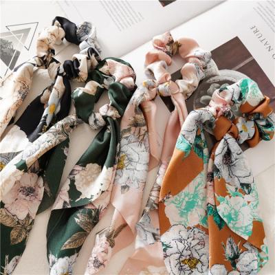 China High Stretch Printing Satin Scarf Scrunchies Bows Elastic Ponytail Flame Bow Hair Scrunchies Hair Ties for sale