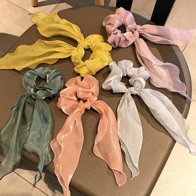 China New Summer Chiffon Fashionable Women Hair Scrunchies Bamboo Scrunchies With Bow Scrunchie for sale