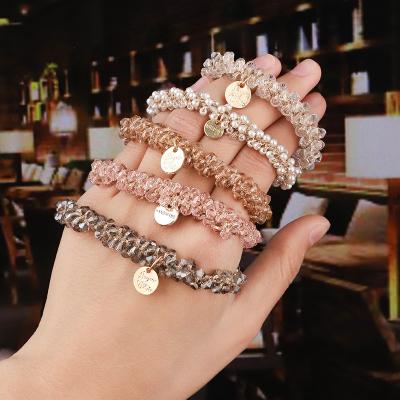 China Fashionable Crystal Beads Hair Rope For Women Elastic Ponytail Scrunchies Hair Bands Beaded Rubber Headband Hair Accessories for sale