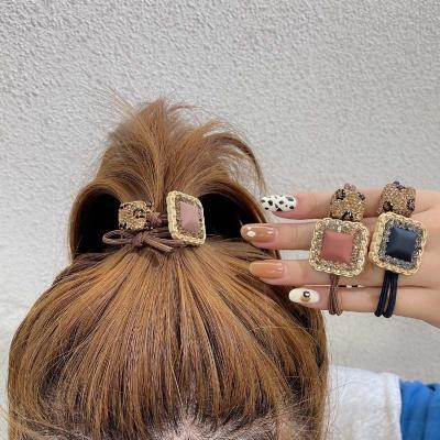 China High Stretch Fashion Rhinestone Leopard Hair Tie Rope Women Adjust Scrunchie Elastic Pony Tail Holder Hair Band Accessories for sale