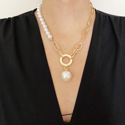 China 2021 Vintage New Arrival Pearl Chain Link Creative Pendant Scarf Exaggerated Pendant Necklace for sale