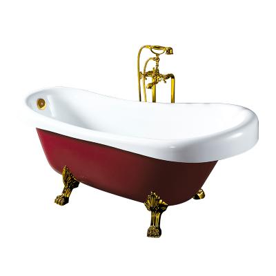 China Body Soaking Cast Iron Red Acrylic Claw Foot Joint Bathtub For Home And Hotel for sale