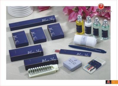 China PULV-Hoteltoiletries Geplaatst de Kop die van de Kamdouche Kit Blue-het pakket van de drukdoos scheren Te koop