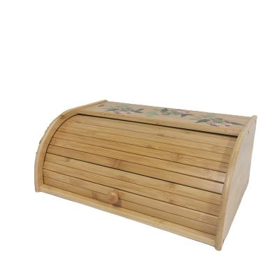 China Sustainable Natural Bamboo Bread Box With Lid Wooden Bread Bin Kitchen Food Storage Rolling Assembly for sale