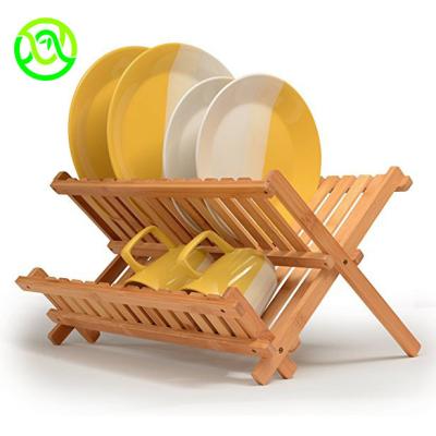 China Wooden Bamboo Dish Stand Foldable Dish Rack Folding Dish Drainer for sale