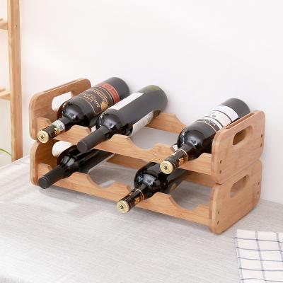 China Wine Rack Countertop Shelf Rack Bamboo Wine Rack Wine Rack Sustainable Bamboo Stackable Tabletop Bamboo Wine Rack for sale