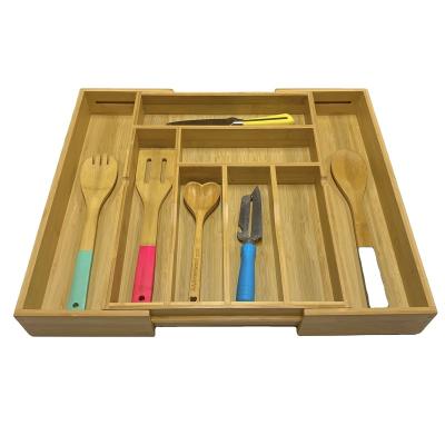 China Sustainable Expandable Kitchen Drawer Organizer, Multi Purpose Bamboo Adjustable Cutlery Tray With 8 Compartments for sale