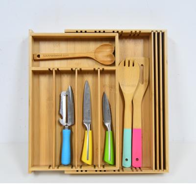 China Sustainable Bamboo Kitchen Drawer Organizer Tray For Cutlery Utensils And Gadgets for sale