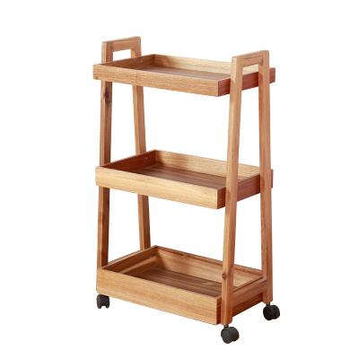 China Eco - Friendly Three Tier Square Natural Sapele Dining Car Table With Wheels for sale