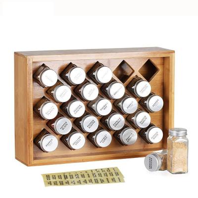 China Wholesale 5 Layers Viable 23 Spice Glass Bottle Rack Organizer Cabinets Wooden Spice Storage Bamboo Shelf for sale