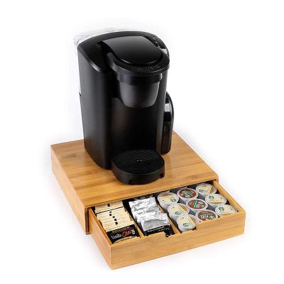 China Sustainable Bamboo Coffee Maker Rack Box With Drawer With Removable Dividers Adjustable Compartments for sale