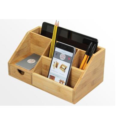 China Multiple Multifunctional Storage Box Letter Holder, 7 Compartments Bamboo Stationery Organizer with Drawer for sale