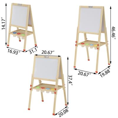 China Wooden Drawing Board Double Sided Wooden Magnetic Whiteboard Kids Adjustable Blackboard Easel for sale