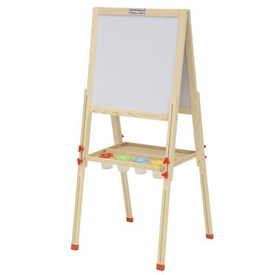 China Wooden Drawing Board Double Sided Wooden Magnetic Whiteboard Kids Adjustable Blackboard Easel for sale