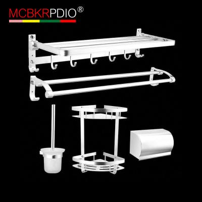 China Black Bathroom Wall Mounted Bathroom Accessory Set Aluminum Bathroom Shelves for sale