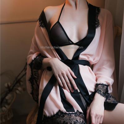 China Polyester / Cotton Women's Lace Kimono Robe Babydoll Lingerie Mesh Nightgown for sale