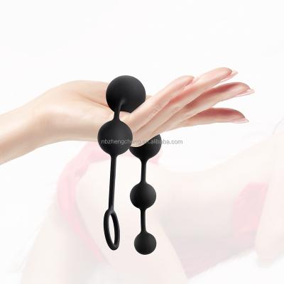 China Silicone Butt Plug With Silicone Bead Anal Anal Toys With Safe Pull Ring In Black for sale