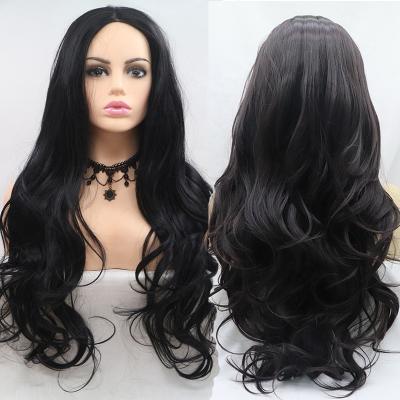 China High Quality Synthetic Body Wave Wigs With Lace Closure Heat Resistant For Orange Color Women Long Synthetic Lace Piece Hair Wig Wholesale for sale