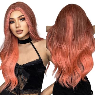 China Pink Body Wave Long Ombre Blonde Natural Wave Hair Wig Cheap Wavy Synthetic Hair Wigs For Black Women Cosplay Daily Heat Resistant Fiber for sale