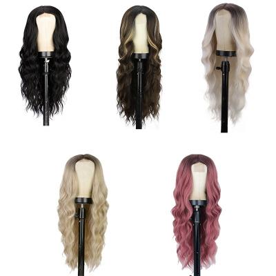 China Women's Body Wave Wig Red Blonde Highlight Wig Long Natural Look Cheap Synthetic Black Wavy Hair Wholesale For Daily Party for sale