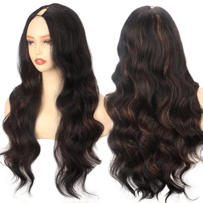 China Cheap Body Wave Wig 180% Part Body Wave Synthetic Hair V Wigs For Women Blonde Heat Resistant Wavy Natural Hair Wigs Brown Glueless Long for sale