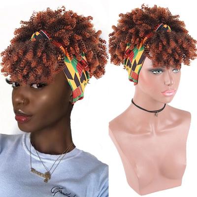 China African Headband Wig With Bangs Synthetic Short Afro Kinky Curly Hair Wigs Headband Wigs For Women African Color Women Fluffy Curls Headband Turban Wrap Hair Wholesale for sale