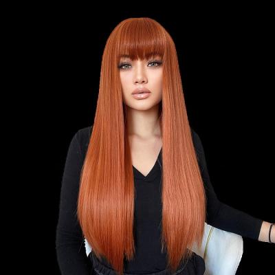 China Ginger Orange Synthetic Wig Long Wave Straight Hair For Women Ombre Gray Brown Blonde Wigs With Cheap Bangs Daily Use Heat Resistant Hair for sale