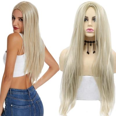 China Wholesale high quality synthetic blonde wigs straight lowest price wavy cheap heat resistant machine hair long straight wigs for women for sale