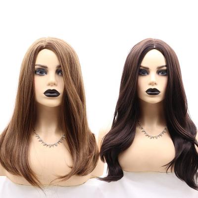 China Wholesale Regular Wave Dark Brown Wig Long Wave Synthetic Wigs For Women Heat Resistant Daily Natural Party Wear 18 Inches Non Lace Cheap Wig for sale