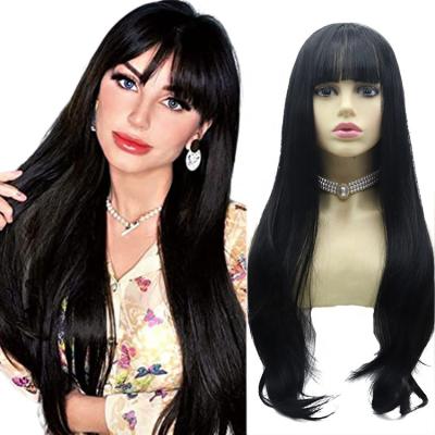 China Long Black Straight Platinum Blonde White Wig With Bangs Bangs Synthetic Wavy Wigs For Women Heat Resistant Hair Cosplay Daily Party for sale