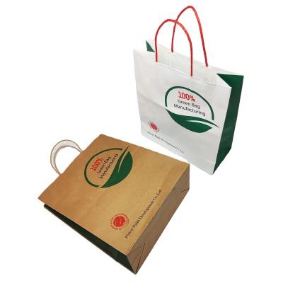 China Custom Recyclable Disposable White / Brown Kraft Paper Bag With Your Own Logo Printing And Twisted / Flat Paper Handle for sale