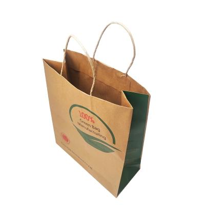 China Recycled Materials Logo Printed Recycled Brown Kraft Paper Flower Bag Underwear Custom Clothing Shoes Fur Bag With Bottom And Wide Paper Handle for sale