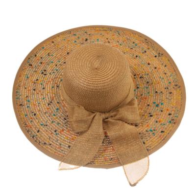 China Women Big Checked Bowknot Straw Hats Large Floppy Foldable Roll Up Beach Hat Sun Hats for sale