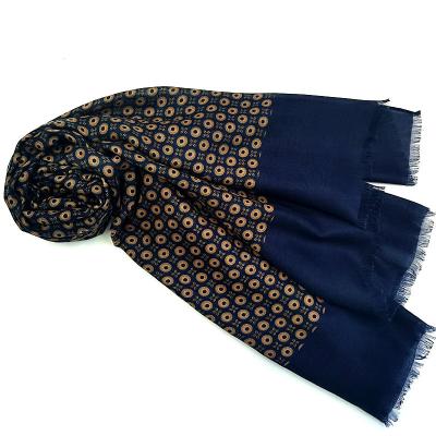 China Fashion Printed Mens Luxury Polka Dots Printed Long Scarf Soft Sun Navy Blue Polka Dots Protect Scarf for sale