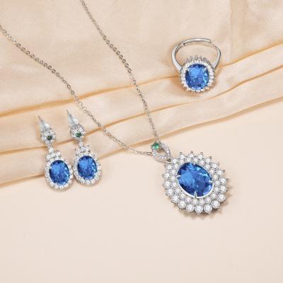 China Luxury Romantic Jewelry Sets 3 Piece Set Gemstone Ring Necklace Earrings Woman S925 Bridal Wedding Party Jewelry Sets for sale