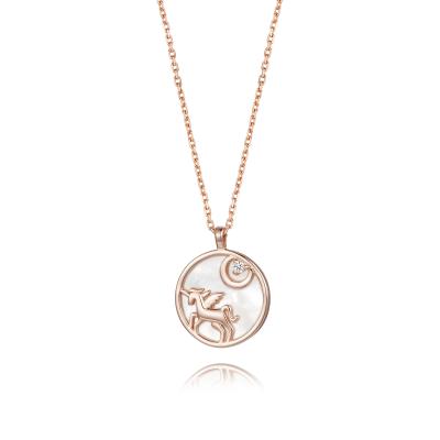 China 2021 Trendy Coin Stone Unicorn Valentines CZ Pendant Necklace 925 Sterling Silver Jewelry for sale