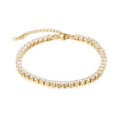 China Adjustable Gold Plated Zircon 3Mm Thin Luxury FASHIONABLE Diamond Tennis Bracelet Women for sale