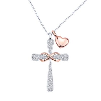 China FASHIONABLE Customized Zircon Diamond Platinum Plated Two Tone Colors Heart Love Necklace Mother Silver Cross Necklace for sale