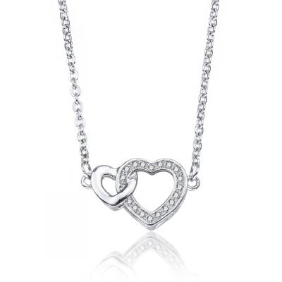 China FASHIONABLE Silver Plated Copper Necklace Women's OEM ODM Heart Chain Double Chain Love Necklace Jewelry for sale