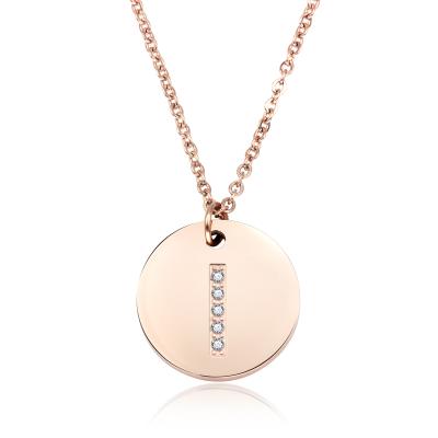 China TRENDY Custom Letter Alphabet Necklace Zircon Engraved Women Men Personalized Titanium Steel Rose Gold Plated Coin Necklace Pendant for sale