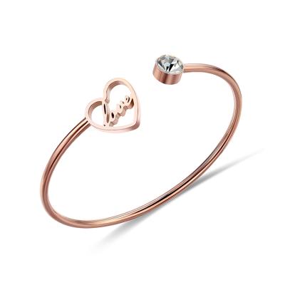 China 2021 FASHIONABLE Stainless Steel Zircon Women's Rose Gold Plated Love Cuff Bracelet Designer Bracelet for sale