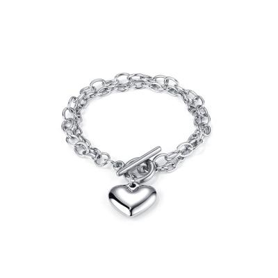 China FASHIONABLE Custom Made Chunky Heart Chain Bracelet Stainless Steel Women Link Heart Charm Bracelet for sale