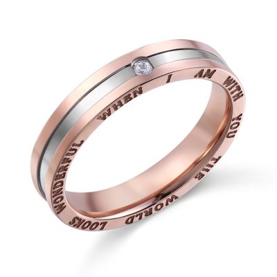 China Hot Sale Hiphop Letter Ring Zircon Rose Gold Plated Couple Love Rings Men Women Stainless Steel Ring for sale