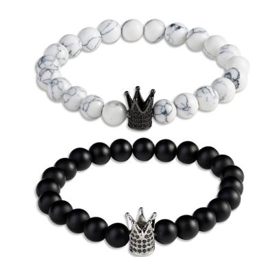 China CLASSIC Hot Selling Natural Stone Crown Couples Bracelet Men Women Natural Turquoise Black White Onyx Customize Beaded Bracelet for sale