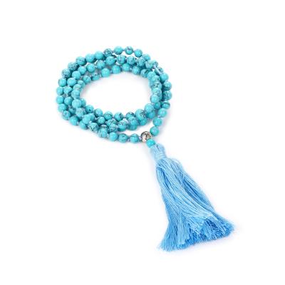 China Natural Tibetan Prayer Mala Beads Warp Meditation Turquoise Buddhist Bracelet 108 Yoga Religious for sale