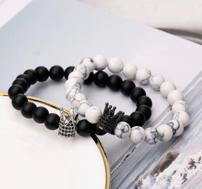 China Natural Stone Crystal Crown Couples Bracelet Mens Bracelets Luxury Bead Jewelry Wholesale CLASSIC Bead Bracelets For Women for sale