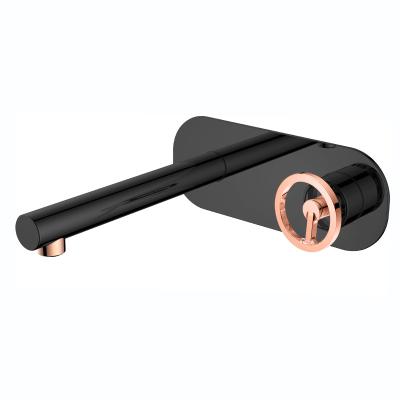 China Metered Industrial Faucets Handle Rose Gold And Black Color Wall Basin Faucet for sale